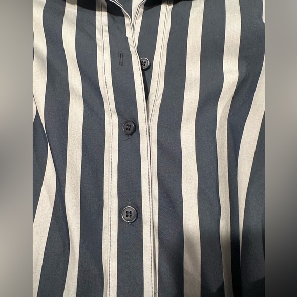 Lafayette 148 Fabiola Twilight Dungaree Blue Stripe Long Sleeve Belted Shirtdres - Picture 9 of 9